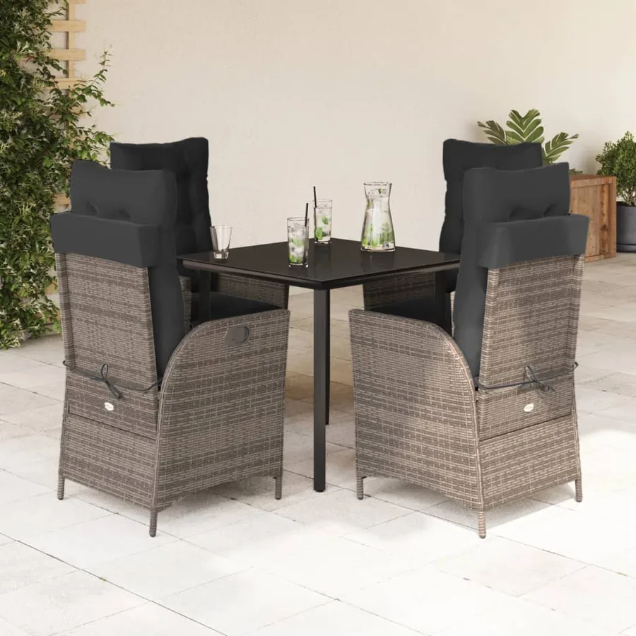 Ensemble à manger de jardin 5 pcs coussins gris résine tressée