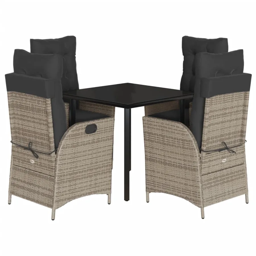 Ensemble à manger de jardin 5 pcs coussins gris résine tressée - 2