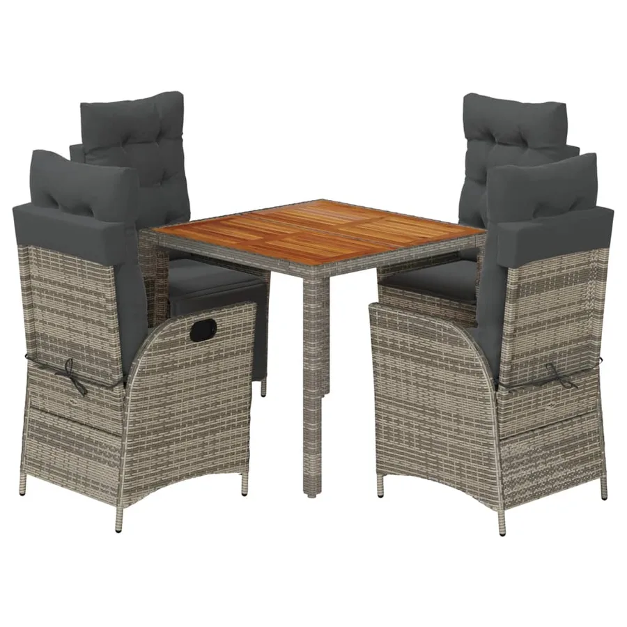 Ensemble à manger de jardin 5 pcs coussins gris résine tressée - 2