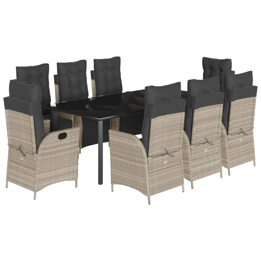 Ensemble à manger de jardin et coussins 9 pcs gris clair rotin - 2