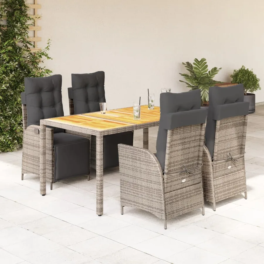 Ensemble à manger de jardin 5 pcs coussins gris résine tressée