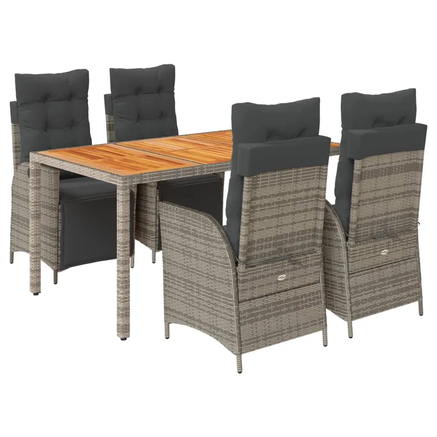 Ensemble à manger de jardin 5 pcs coussins gris résine tressée - 2