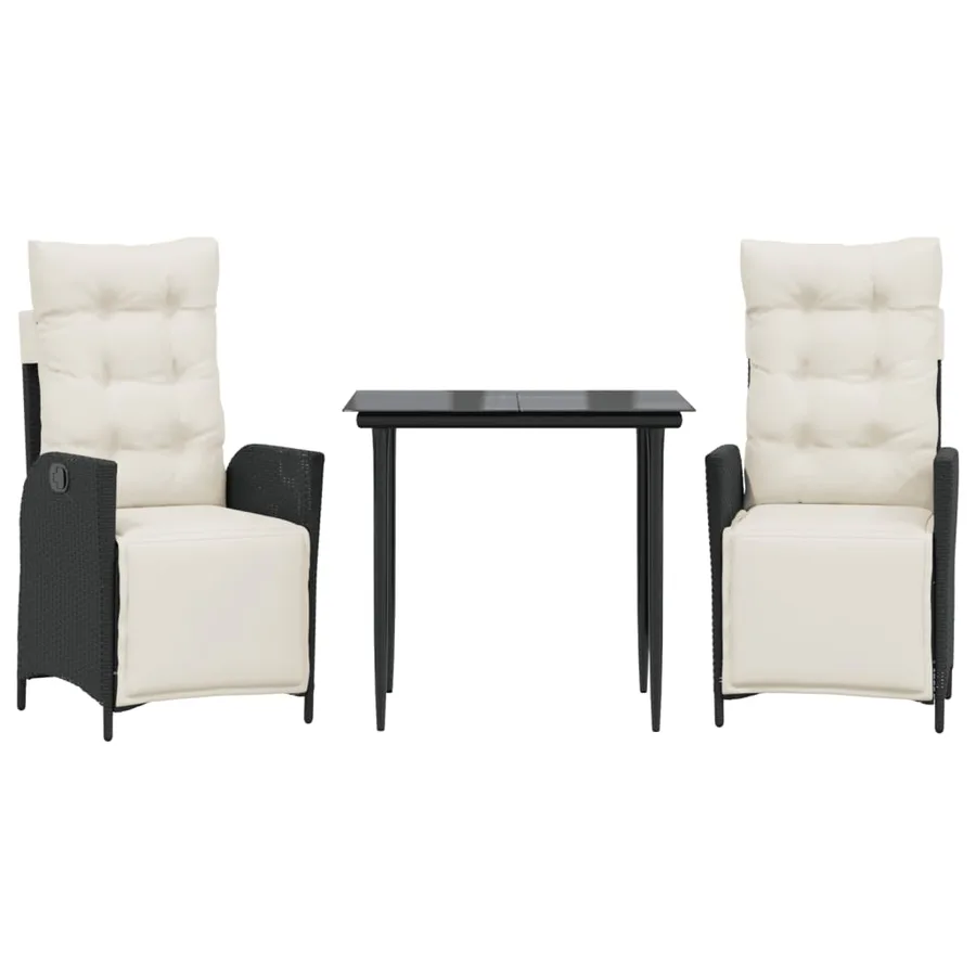 Ensemble à manger de jardin avec coussins 3 pcs Noir - 2