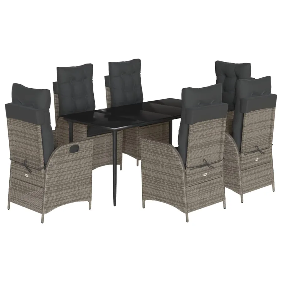 Ensemble à manger de jardin et coussins 7 pcs gris rotin - 2