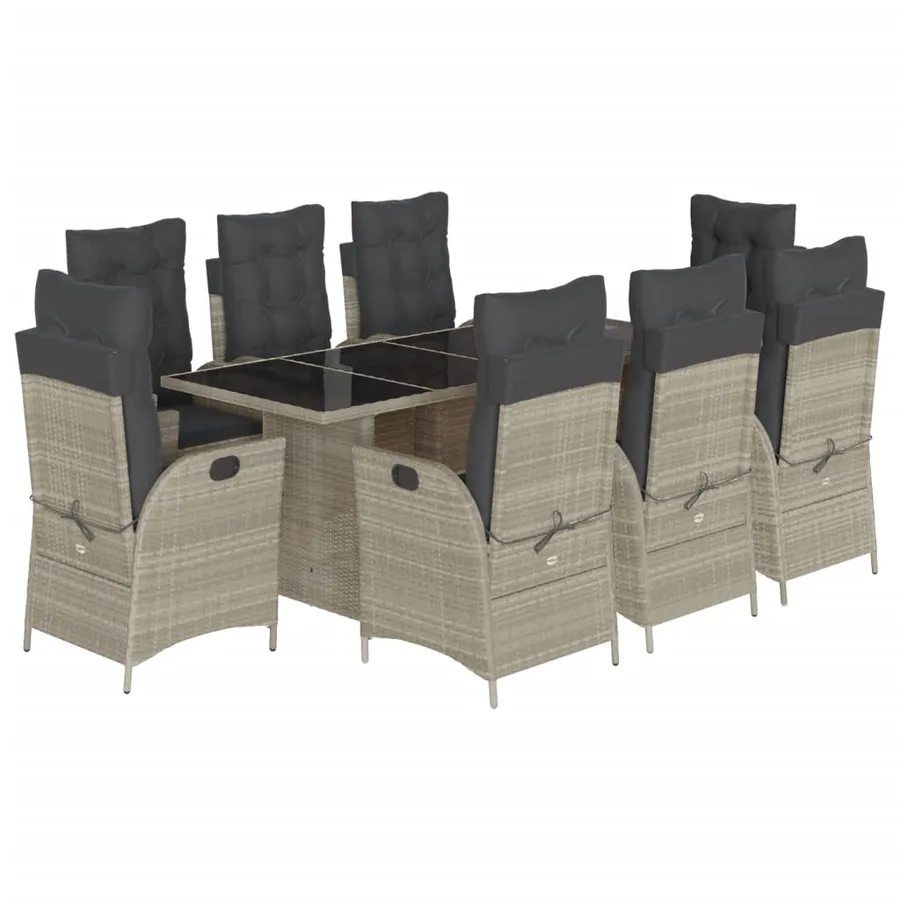 Ensemble à manger de jardin et coussins 9 pcs gris clair rotin - 2