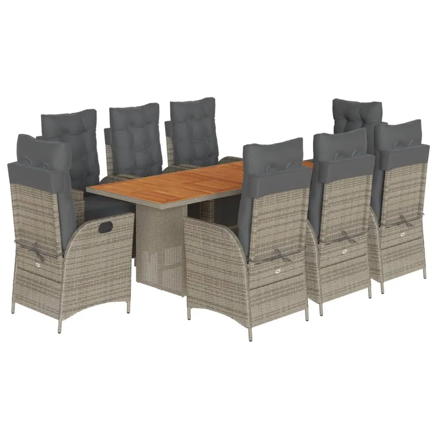 Ensemble à manger de jardin 9 pcs coussins gris résine tressée - 2