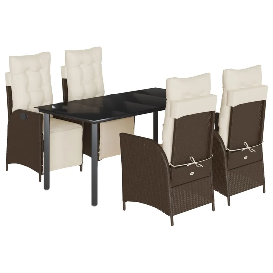 Ensemble à manger de jardin 5 pcs et coussins marron poly rotin - 2