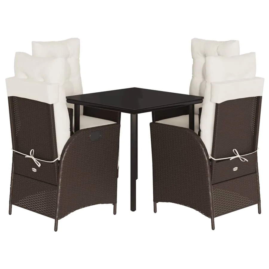 Ensemble à manger de jardin 5 pcs et coussins marron poly rotin - 2