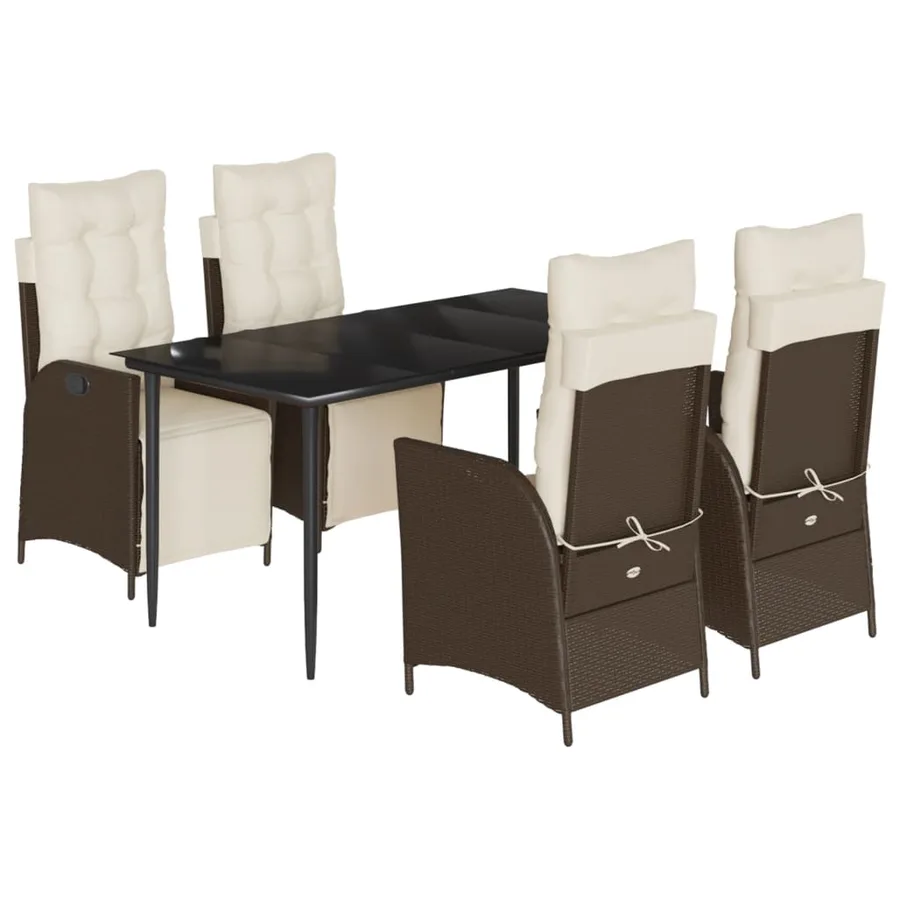Ensemble à manger de jardin 5 pcs et coussins marron poly rotin - 2