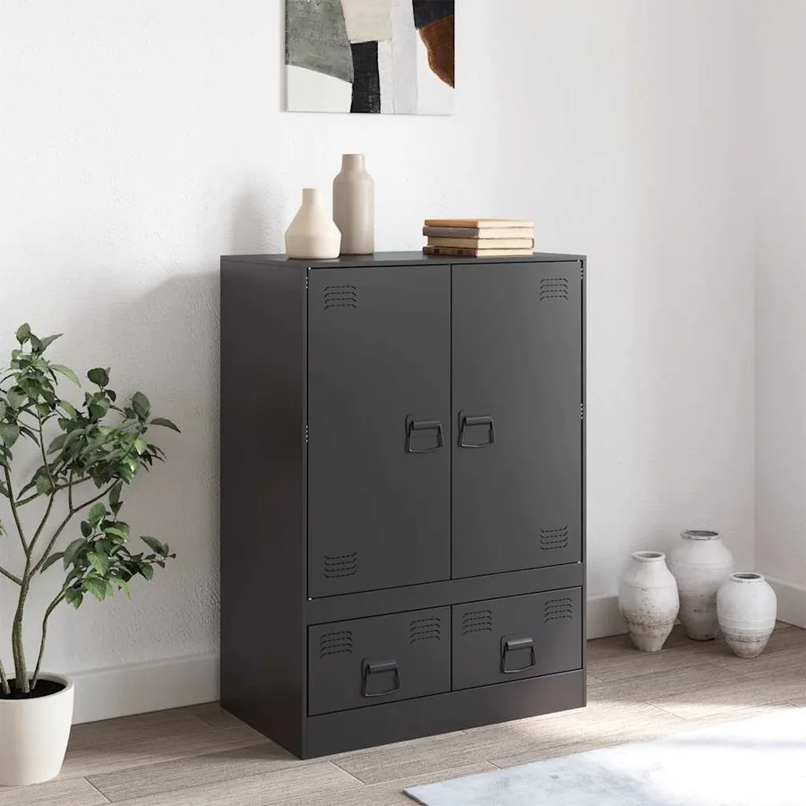 Buffet haut noir 67x39x95 cm acier - 3