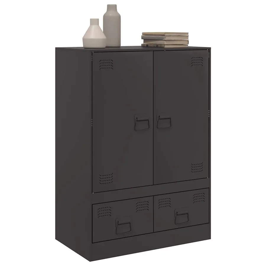 Buffet haut noir 67x39x95 cm acier - 4