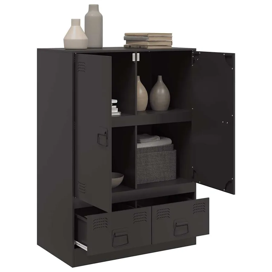 Buffet haut noir 67x39x95 cm acier - 5