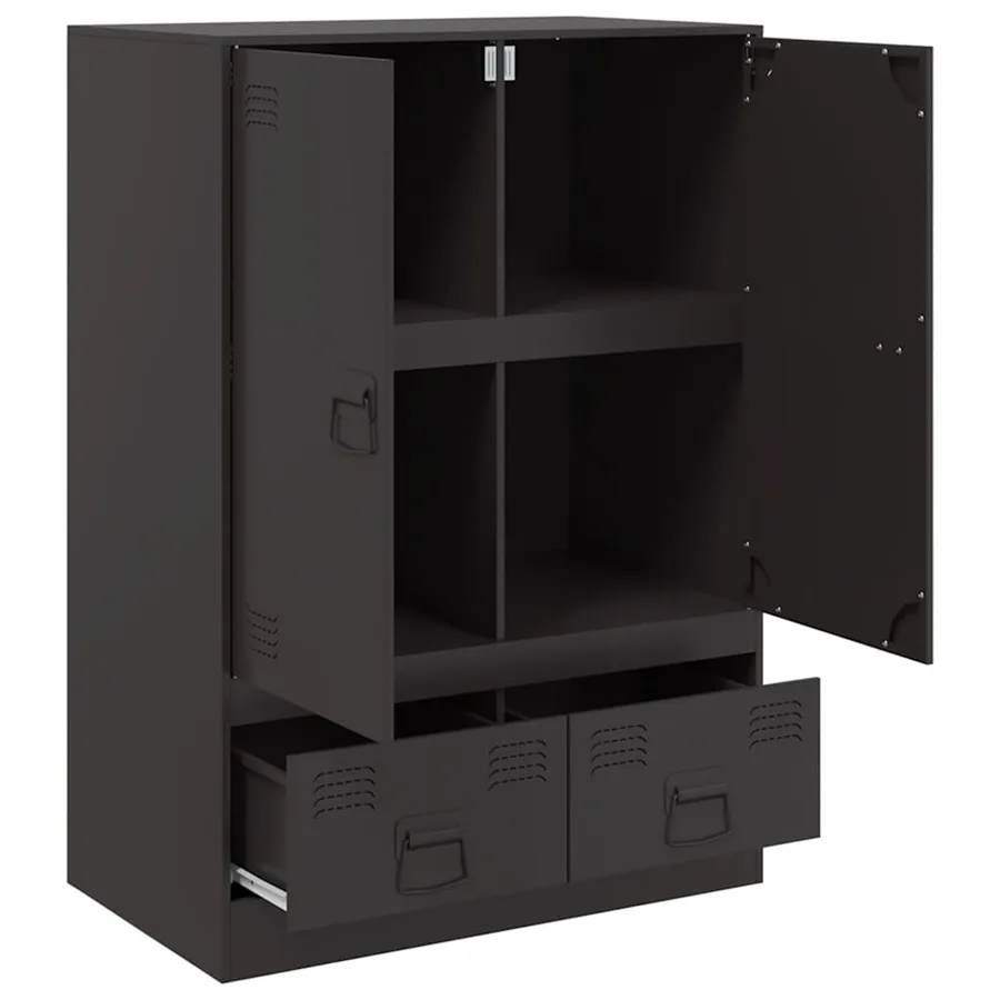 Buffet haut noir 67x39x95 cm acier - 7