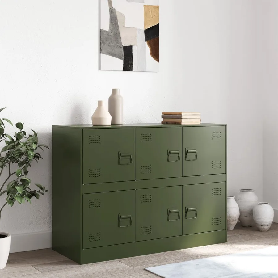 Buffet vert olive 99x39x73 cm acier - 3