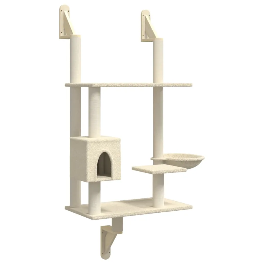 Arbre à chat mural avec griffoir crème 153 cm - 2