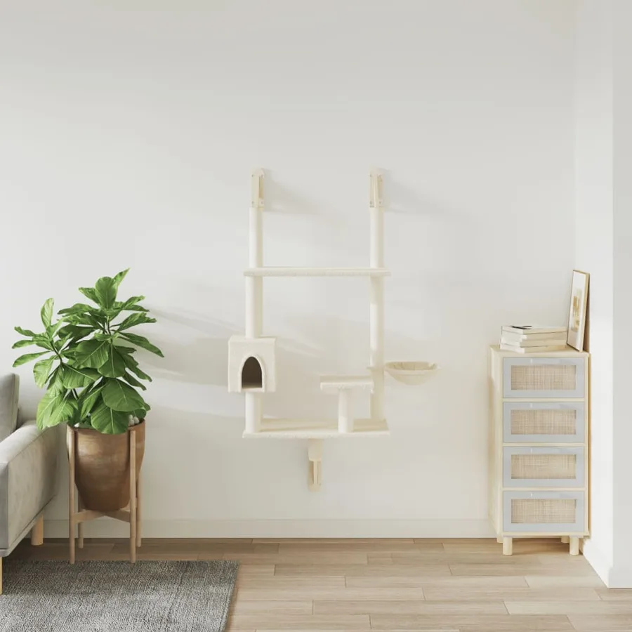 Arbre à chat mural avec griffoir crème 153 cm - 3