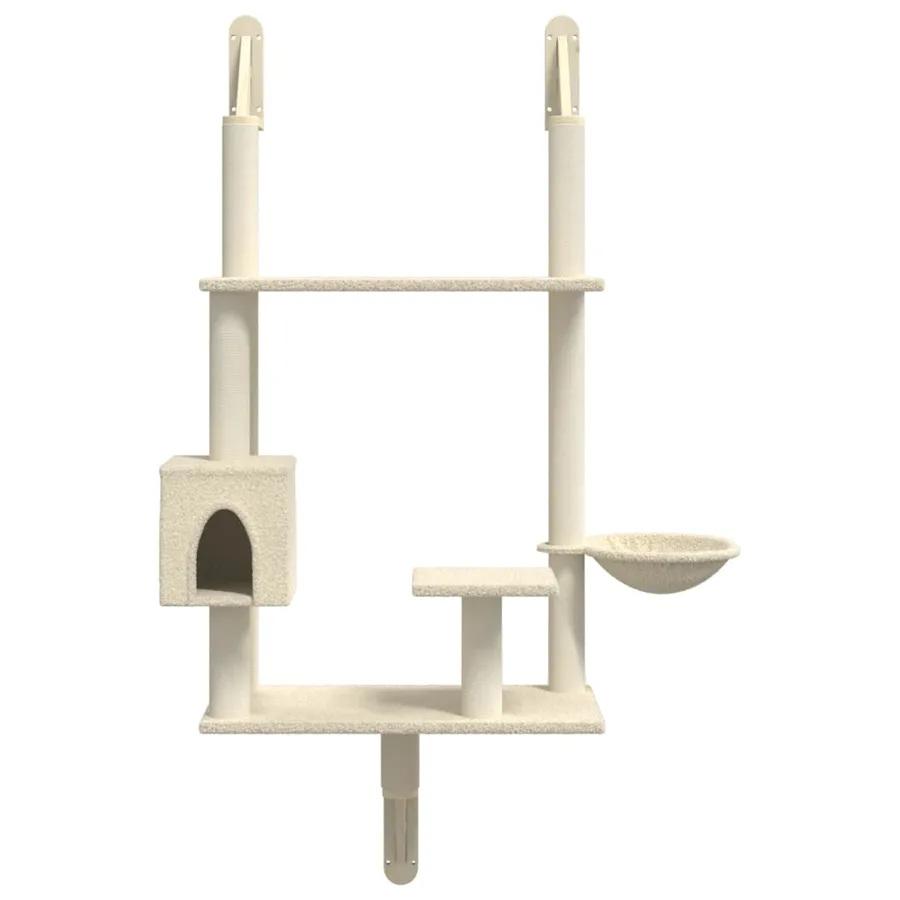 Arbre à chat mural avec griffoir crème 153 cm - 4