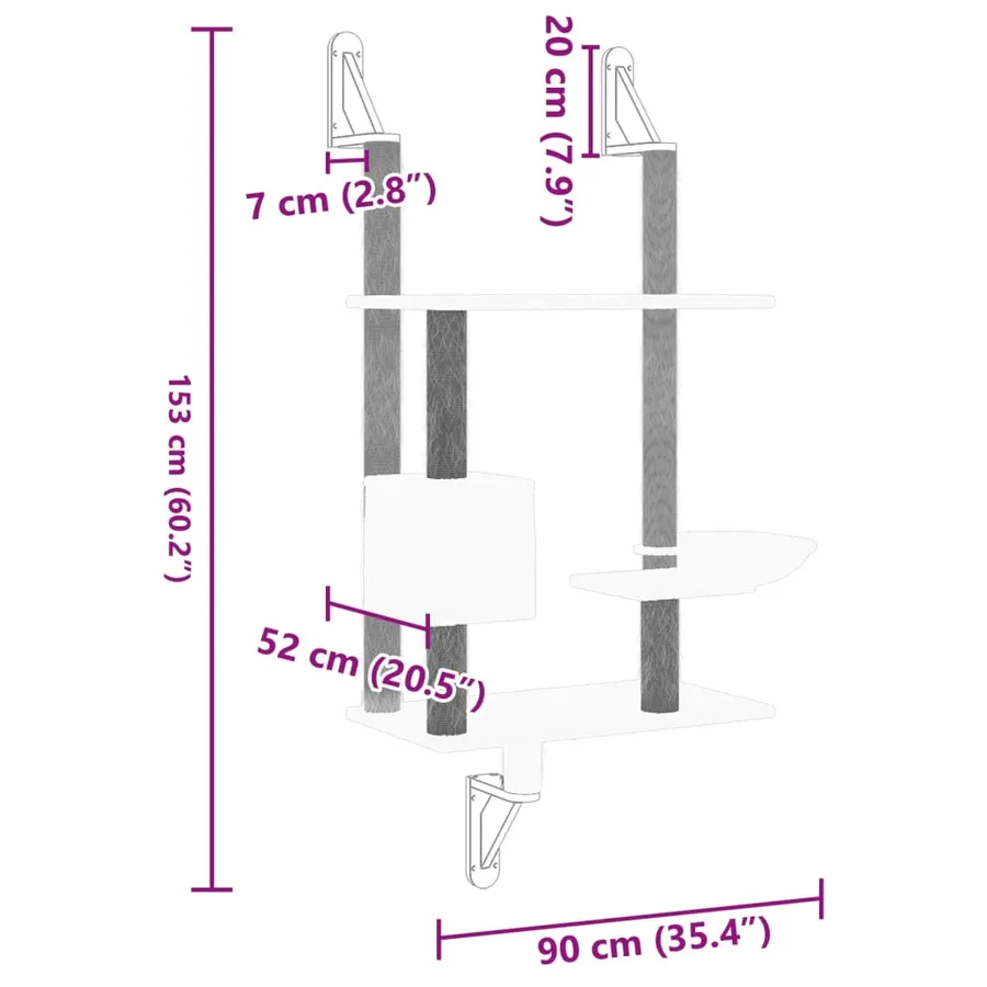 Arbre à chat mural avec griffoir crème 153 cm - 7