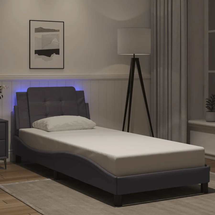 Cadre de lit avec LED sans matelas Zadar gris 100x200 cm