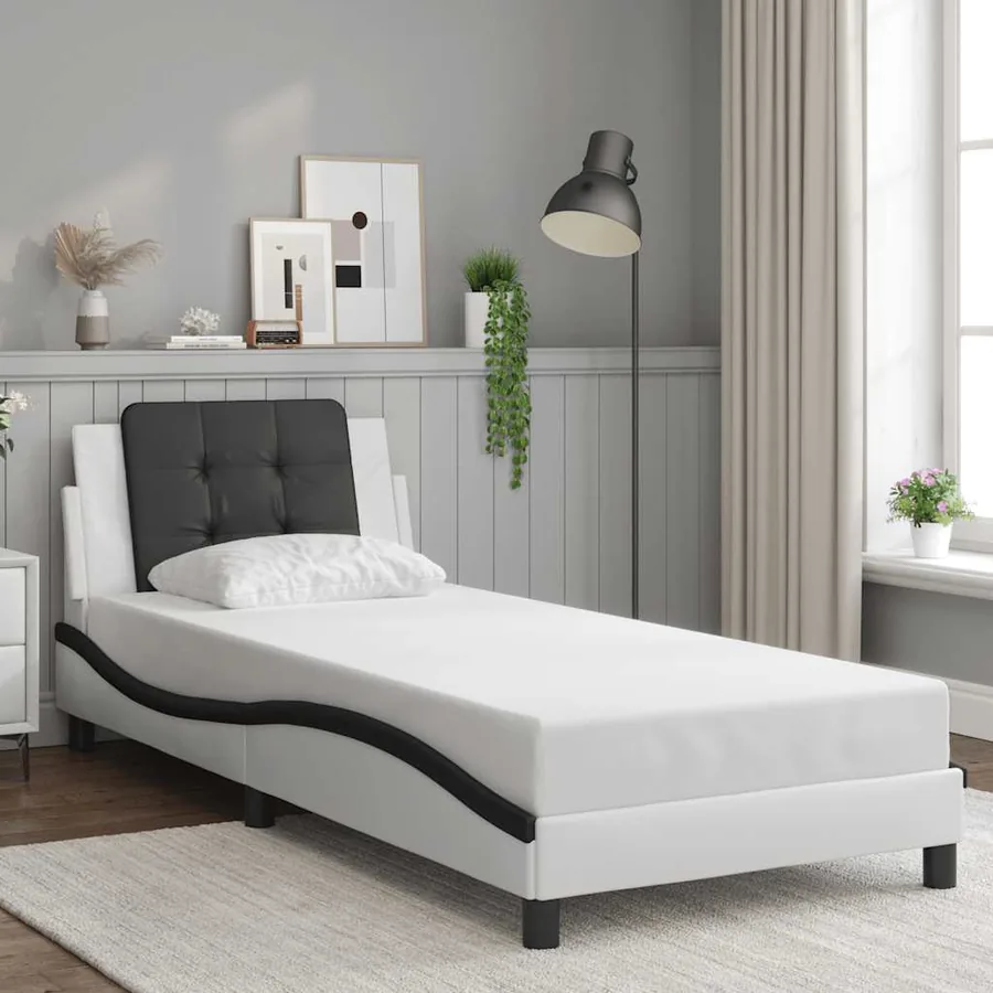 Cadre de lit sans matelas Zadar blanc et noir 80x200 cm similicuir
