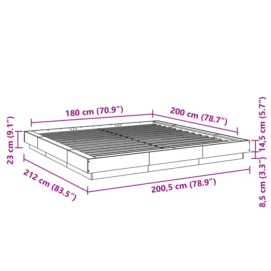 Cadre de lit sans matelas gris béton 180x200 cm - 10