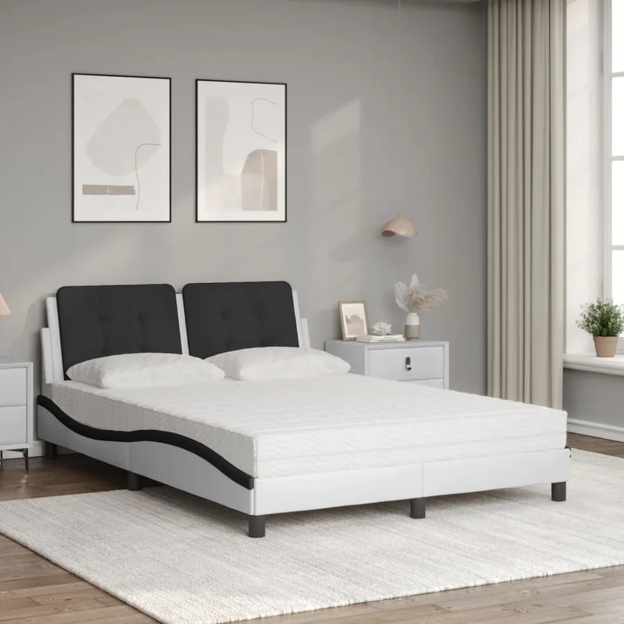 Cadre de lit sans matelas Zadar blanc et noir 140x190 cm similicuir - 3