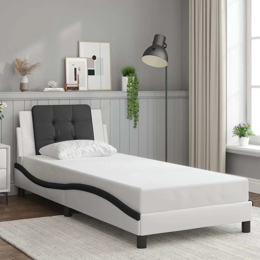 Cadre de lit sans matelas Zadar blanc et noir 90x200 cm similicuir