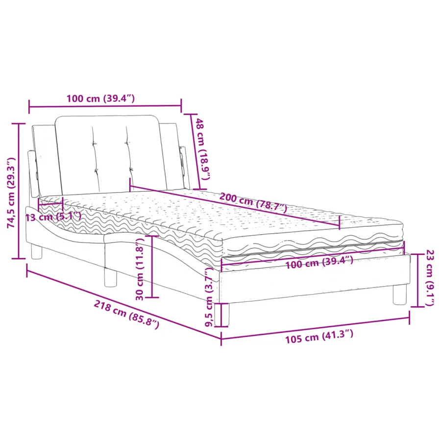 Cadre de lit sans matelas Zadar blanc 100x200 cm similicuir - 11