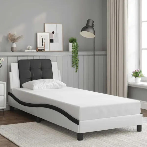 Cadre de lit sans matelas Zadar blanc et noir 90x190 cm similicuir