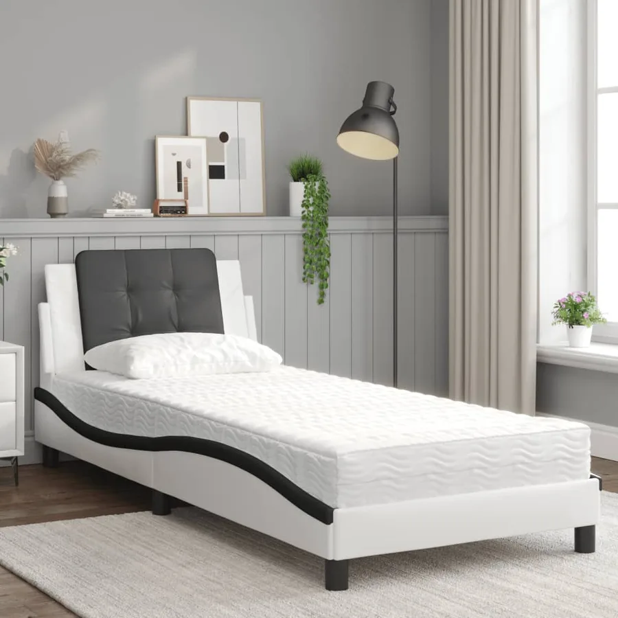 Cadre de lit sans matelas Zadar blanc et noir 90x200 cm similicuir - 3
