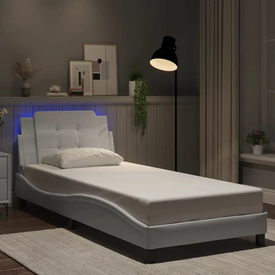 Cadre de lit avec LED sans matelas Zadar blanc 100x200 cm
