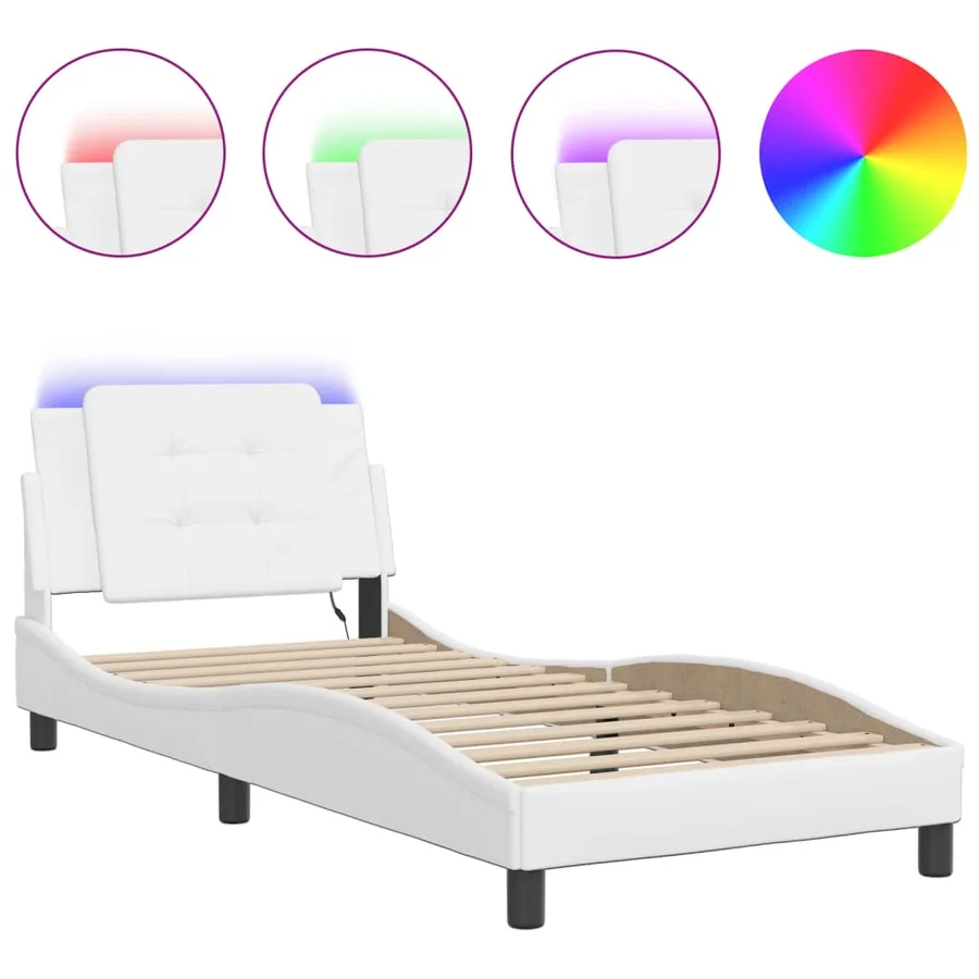 Cadre de lit avec LED sans matelas Zadar blanc 100x200 cm - 2