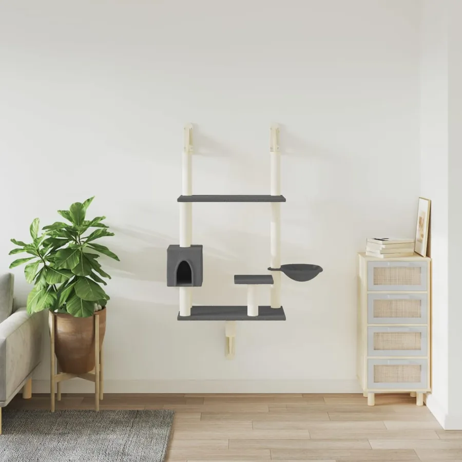 Arbre à chat mural avec griffoir gris foncé 153 cm - 3