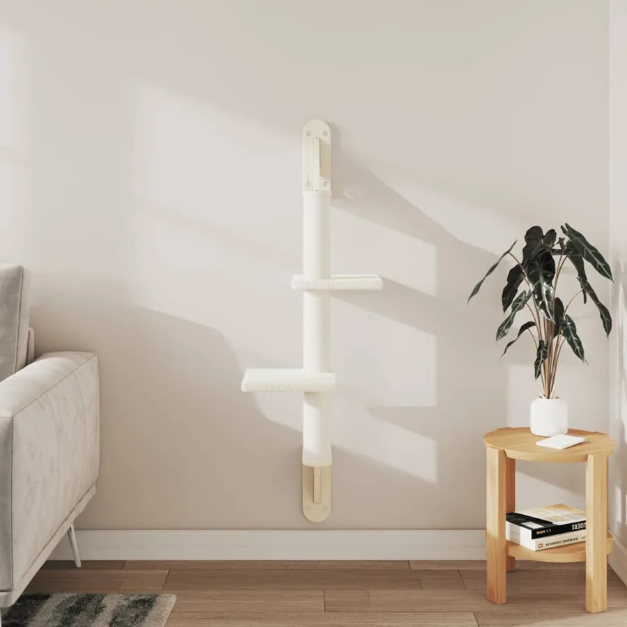 Arbre à chat mural avec griffoir crème 108 cm - 3
