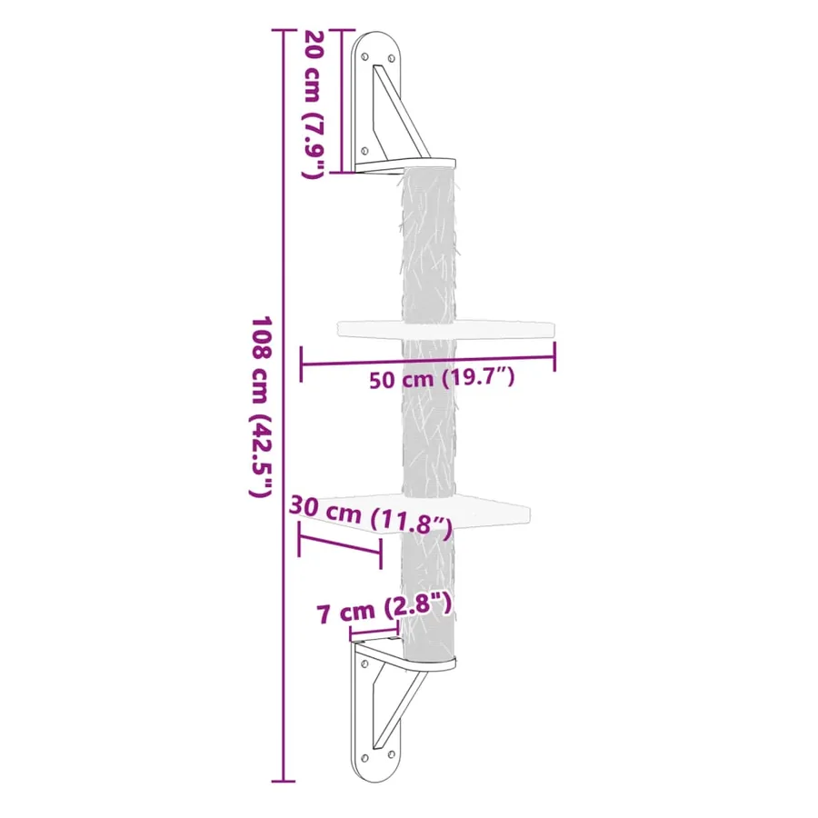 Arbre à chat mural avec griffoir crème 108 cm - 7