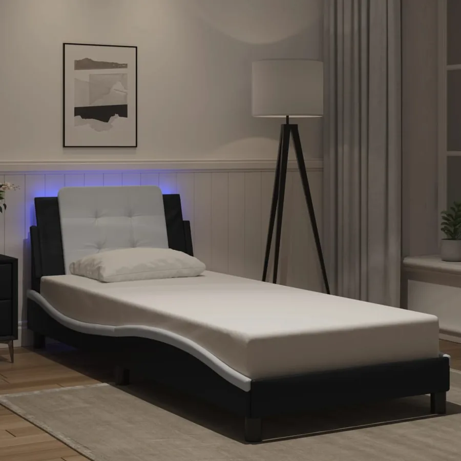 Cadre de lit avec LED sans matelas Zadar noir et blanc 80x200 cm
