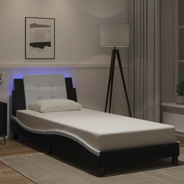 Cadre de lit avec LED sans matelas Zadar noir et blanc 80x200 cm