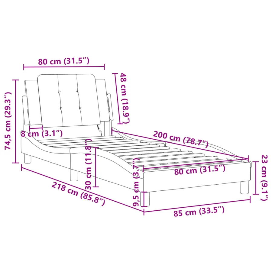 Cadre de lit avec LED sans matelas Zadar noir et blanc 80x200 cm - 17