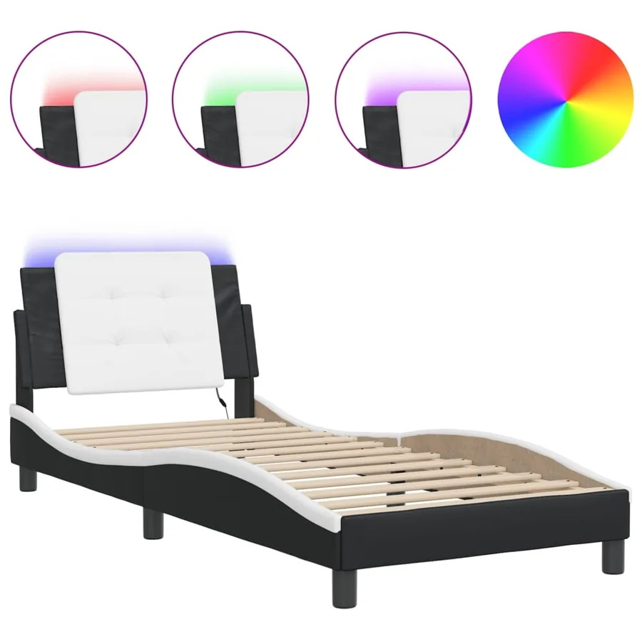 Cadre de lit avec LED sans matelas Zadar noir et blanc 80x200 cm - 2