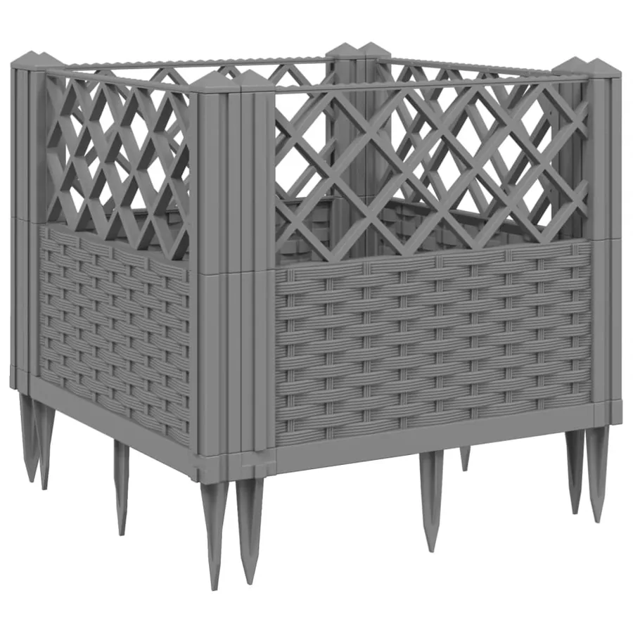Jardinière avec piquets gris clair 43,5x43,5x43,5 cm PP - 2
