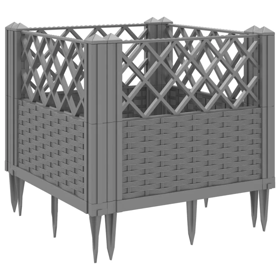 Jardinière avec piquets gris clair 43,5x43,5x43,5 cm PP - 6