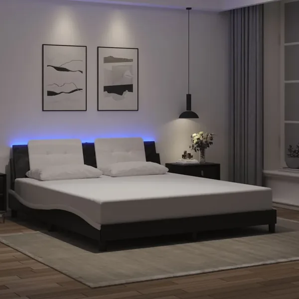 Cadre de lit avec LED sans matelas Zadar noir et blanc 180x200 cm