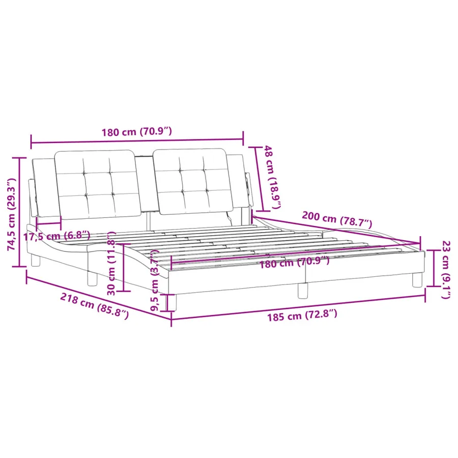 Cadre de lit avec LED sans matelas Zadar noir et blanc 180x200 cm - 17