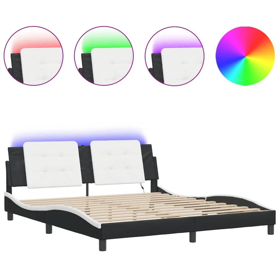 Cadre de lit avec LED sans matelas Zadar noir et blanc 180x200 cm - 2