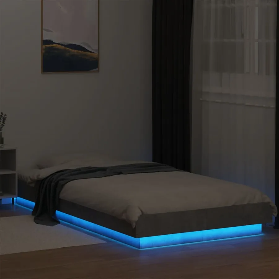 Cadre de lit et lumières LED sans matelas gris béton 90x190 cm - 4