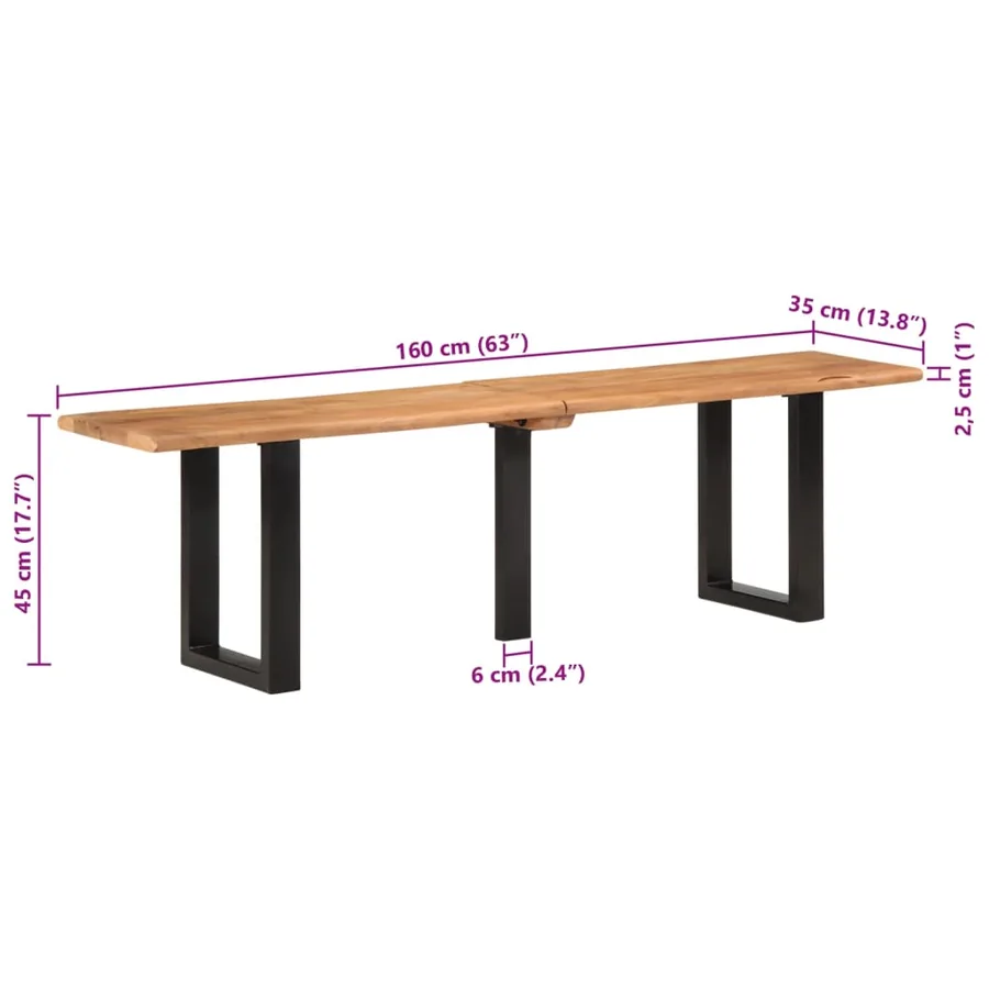 Banc 160 cm bois d'acacia massif et acier - 9