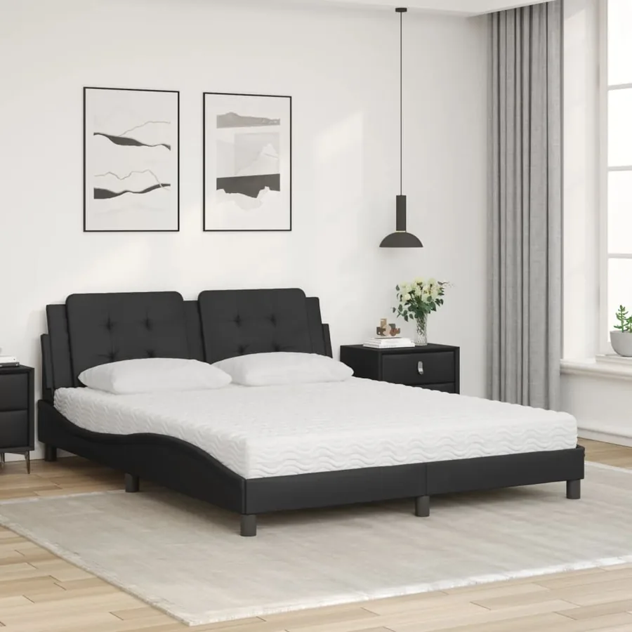 Lit avec matelas Zadar noir 160x200 cm similicuir - 3