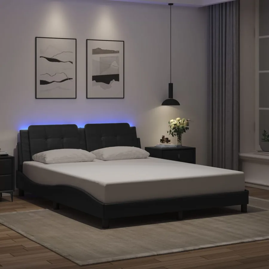 Cadre de lit avec LED sans matelas Zadar noir 160x200 cm