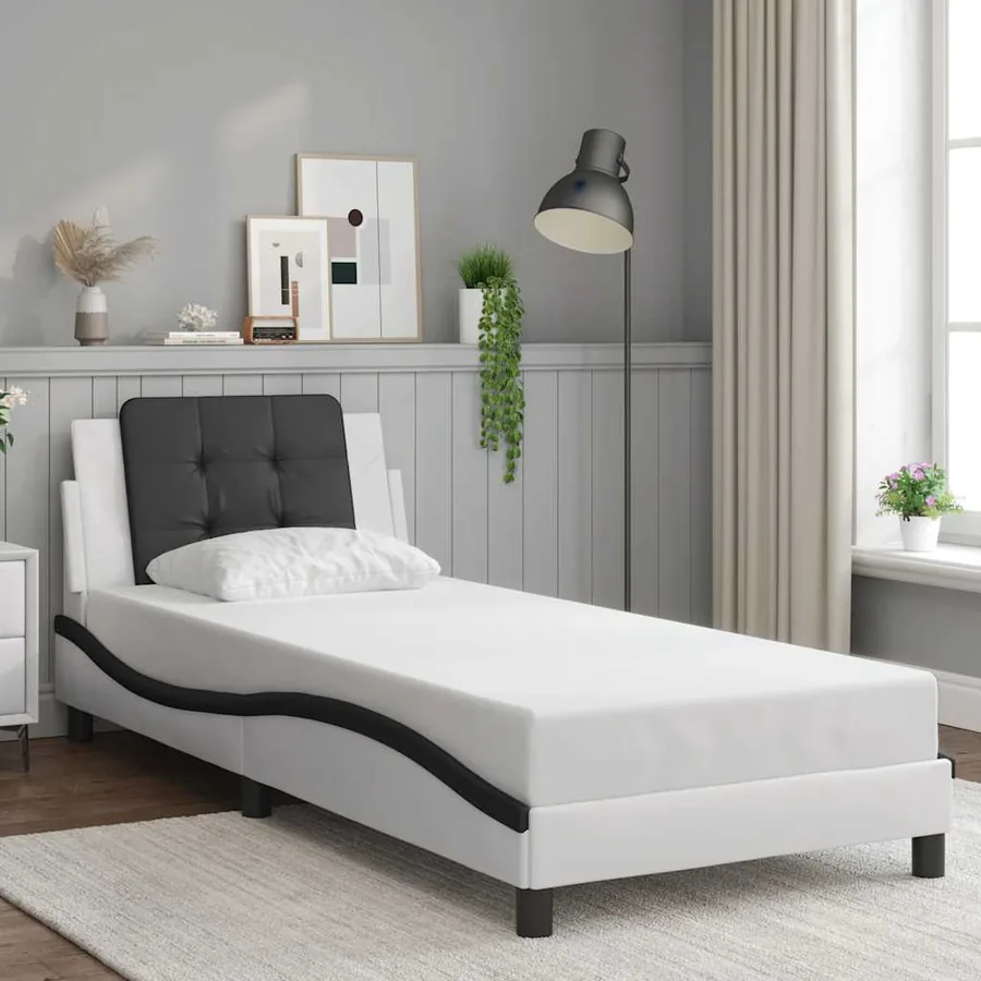Cadre de lit sans matelas Zadar blanc et noir 100x200 cm similicuir
