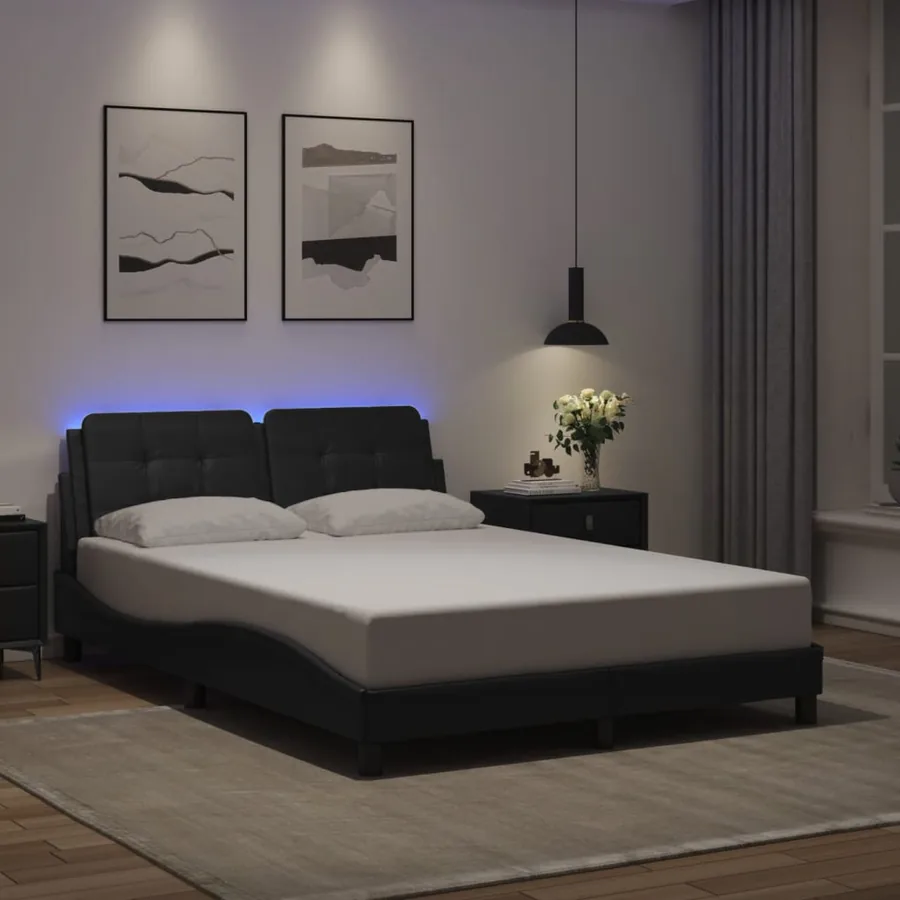 Cadre de lit avec LED sans matelas Zadar noir 140x190 cm